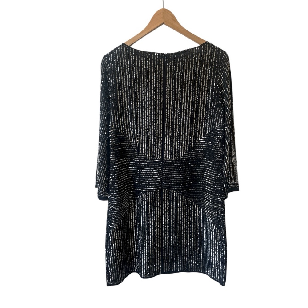 SOLD - Laundry by Shelli Segal Black Silver Sequin Round Neck Mini Dress Size 6 - Picture 4 of 10